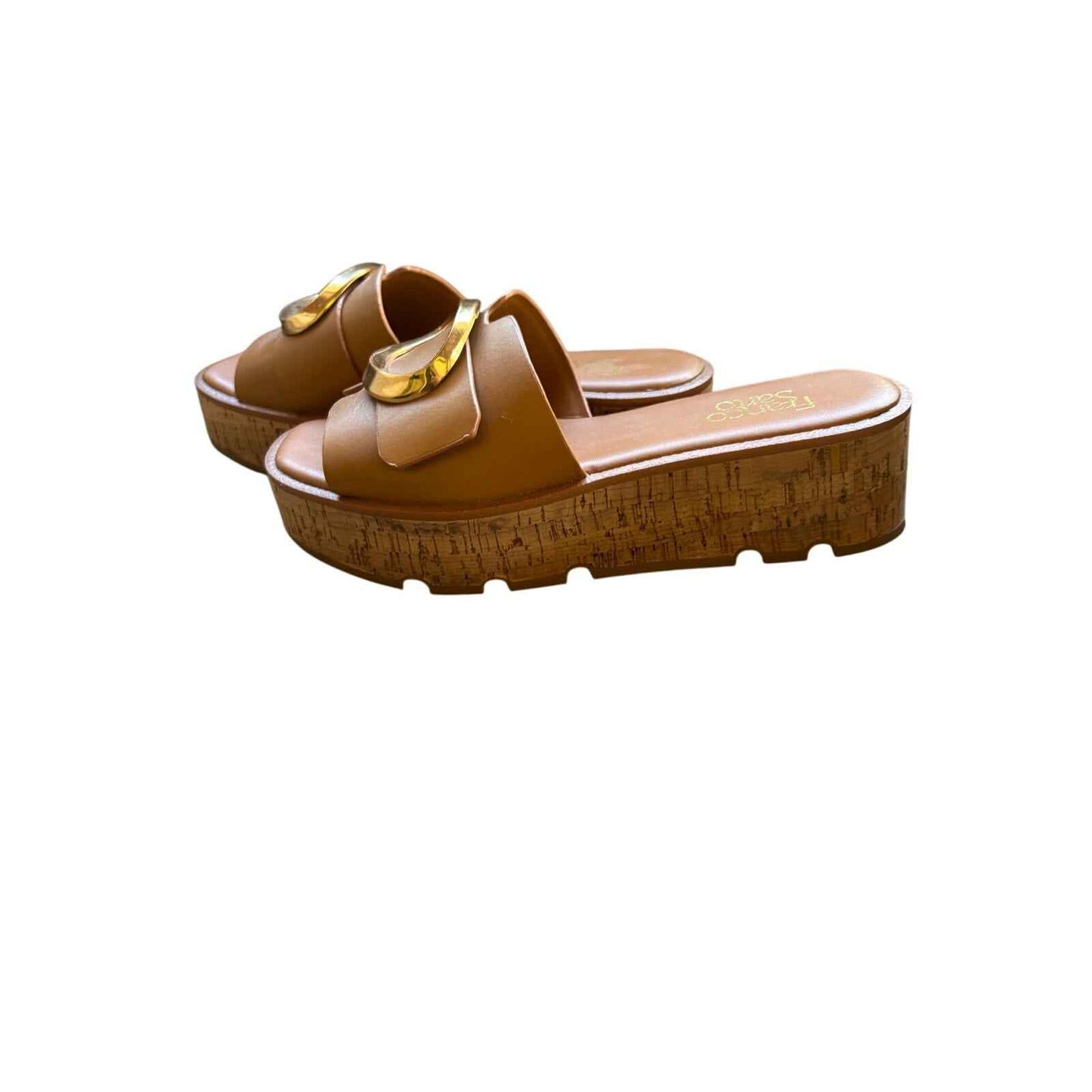 Franco Sarto Tan Leather Cork Hoda Platform Slide Sz 39