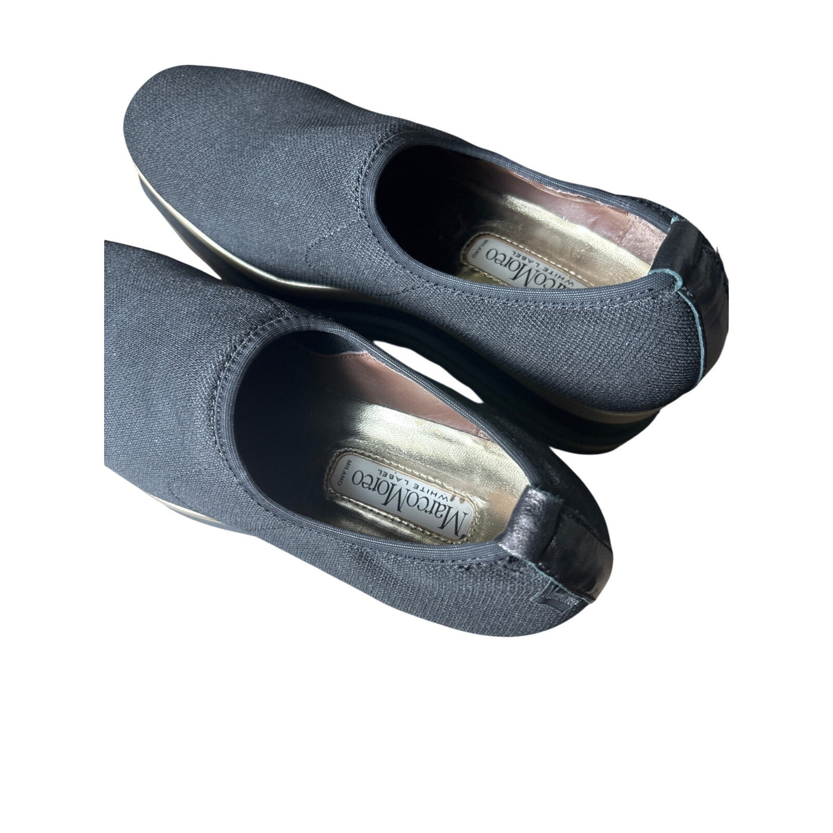 Marco Mareo Black With Gold Stripe Sole Fabric Slip On Shoes Sz 38 (7.5)