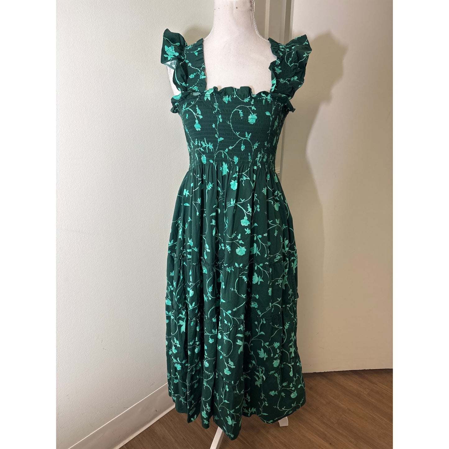 Hill House The Nap Dress Dark Green Cotton Maxi Dress Sz XS