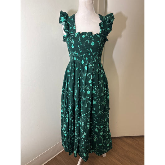 Hill House The Nap Dress Dark Green Cotton Maxi Dress Sz XS