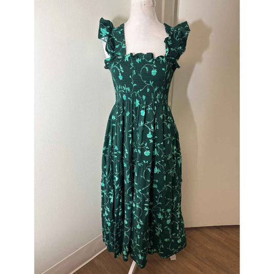 Hill House The Nap Dress Dark Green Cotton Maxi Dress Sz XS