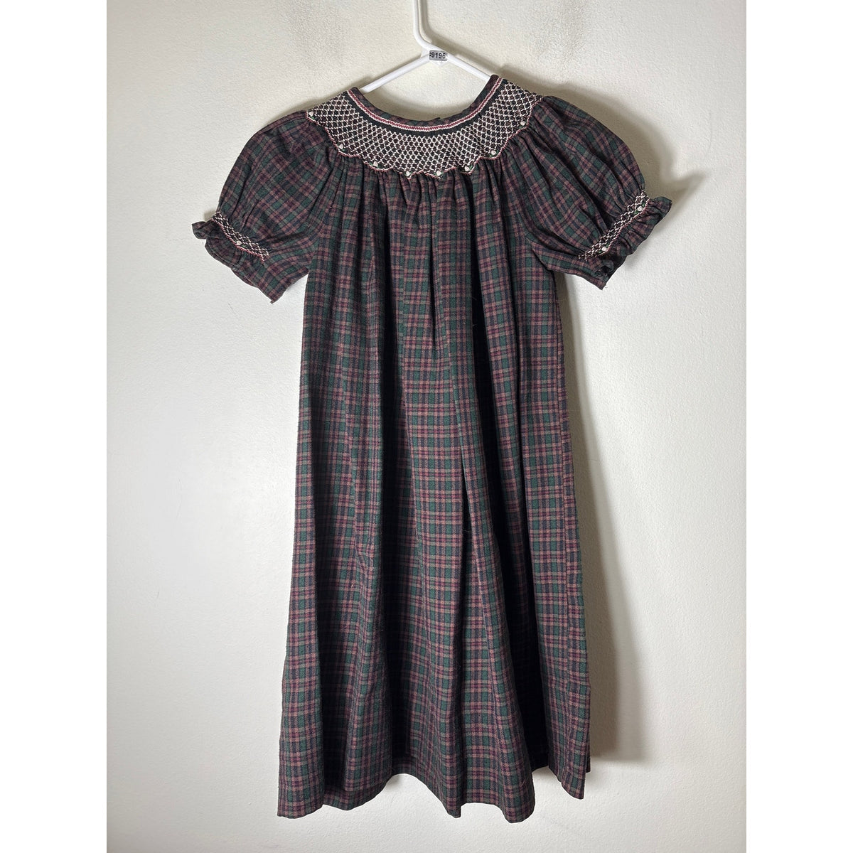 Girls Vintage Rosalina Green,Navy&Brown Plaid Flannel Puff Sleeve Dress Sz7