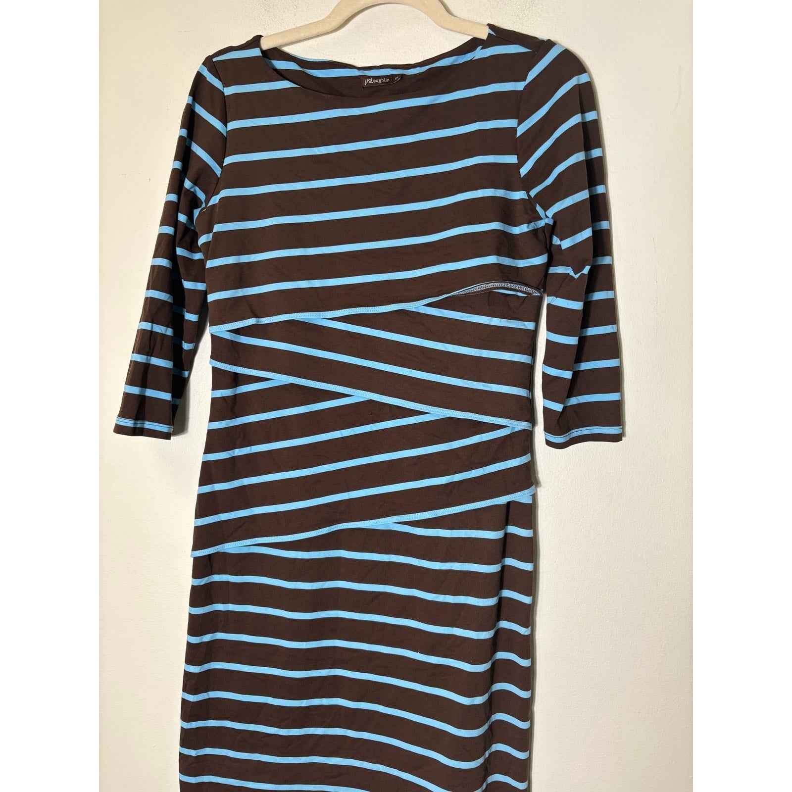 J. McLaughlin Brown with Blue Stripe Layered Dress Sz XS