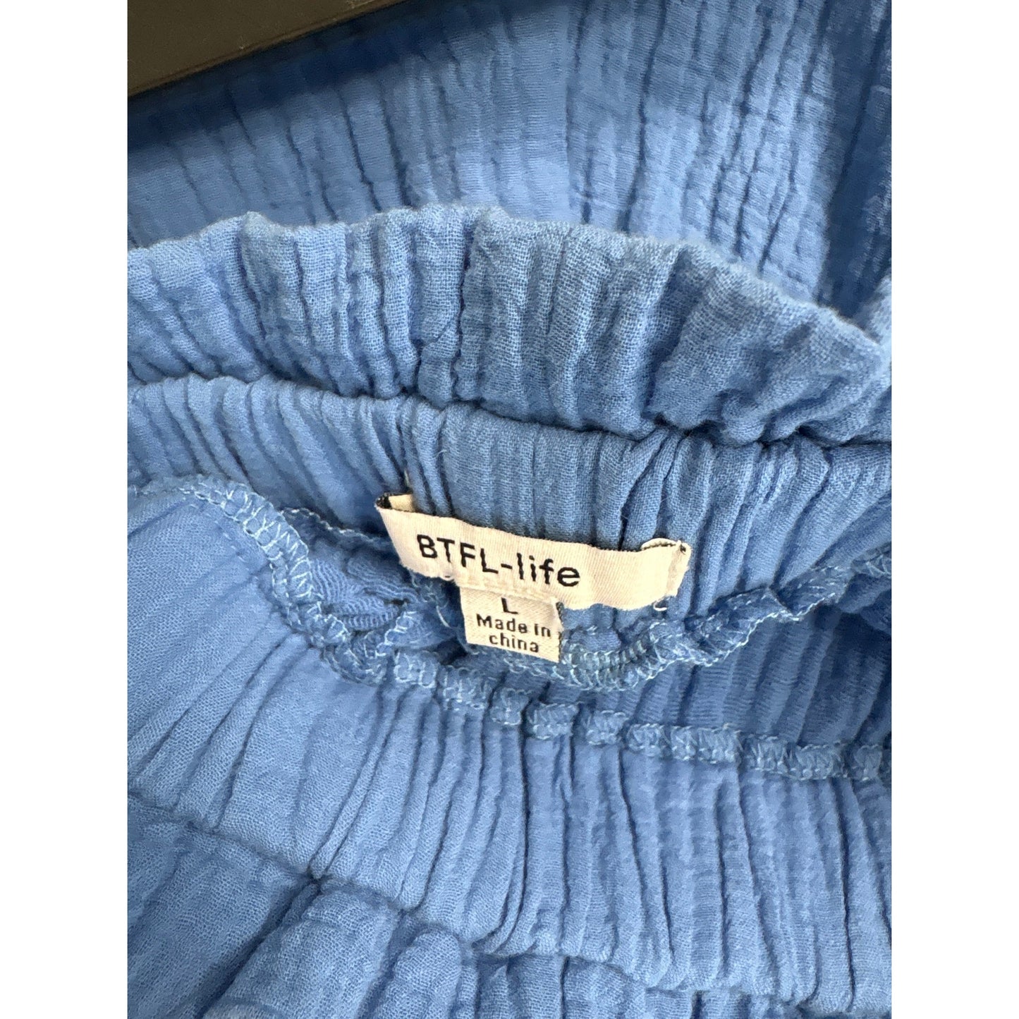 BTFL-life Blue Gauze Elastic Waist Shorts Sz L