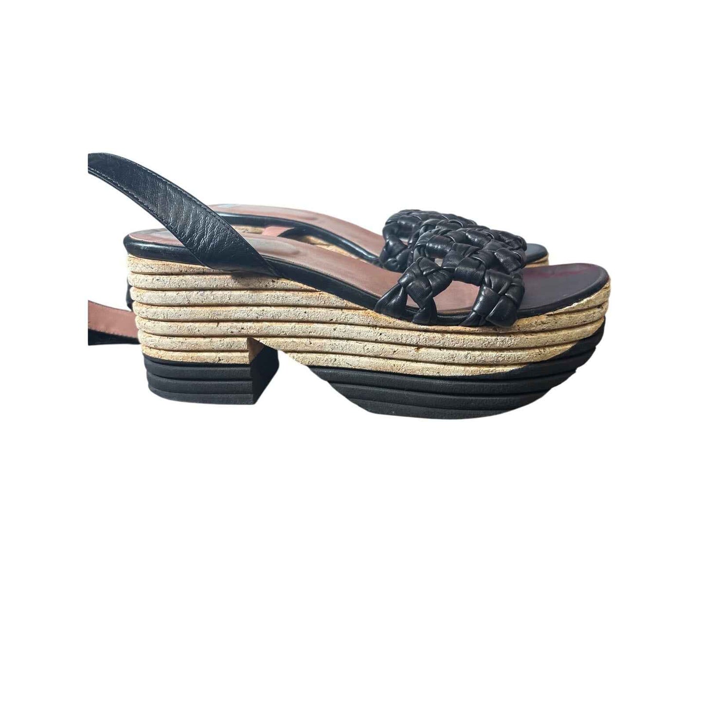 Homers Artisan Black Cork Platform Ankle Strap Sandals Sz 10
