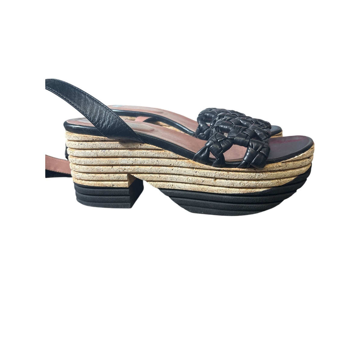 Homers Artisan Black Cork Platform Ankle Strap Sandals Sz 10