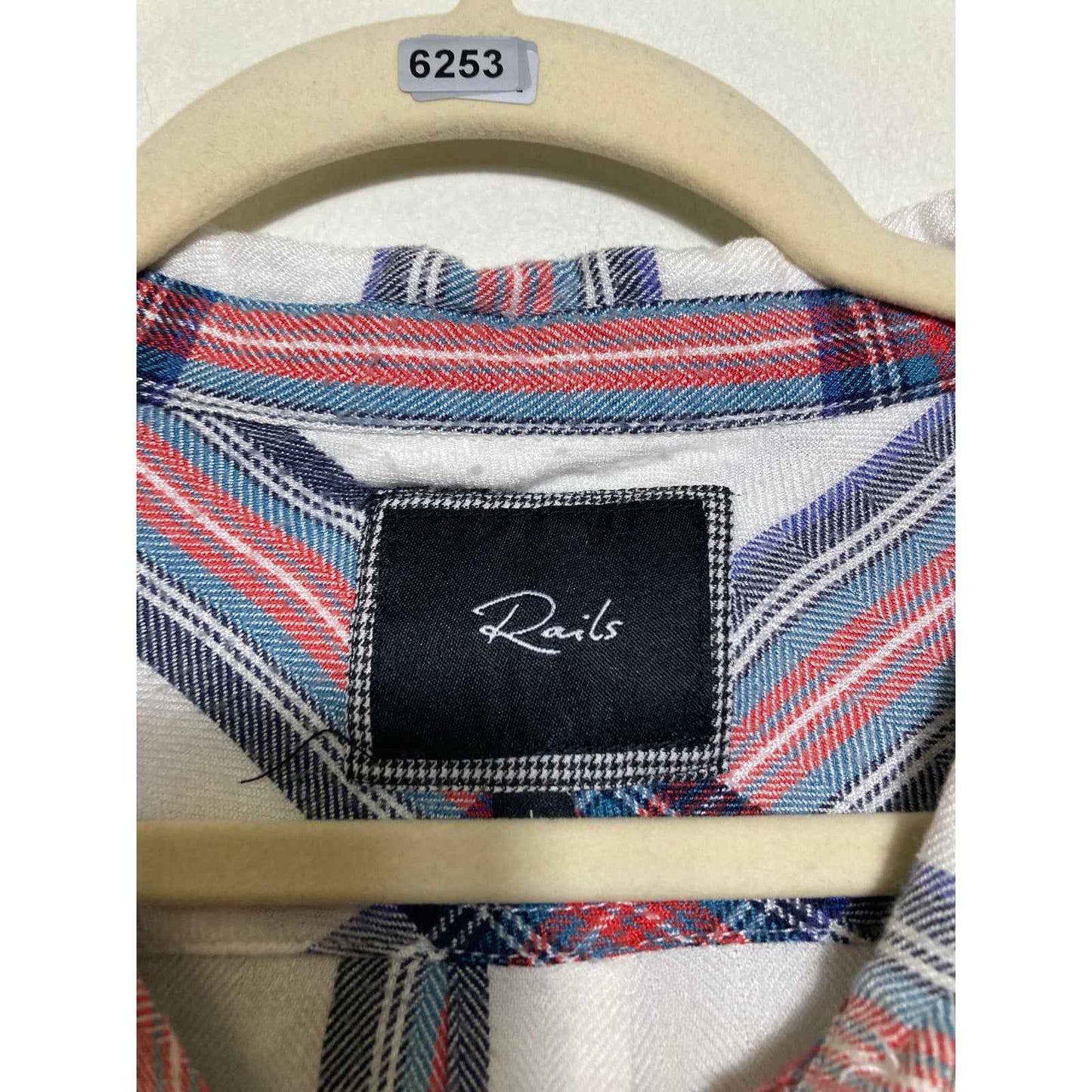 Rails White Blue Red Plaid Long Sleeve Button Up Shirt Sz L