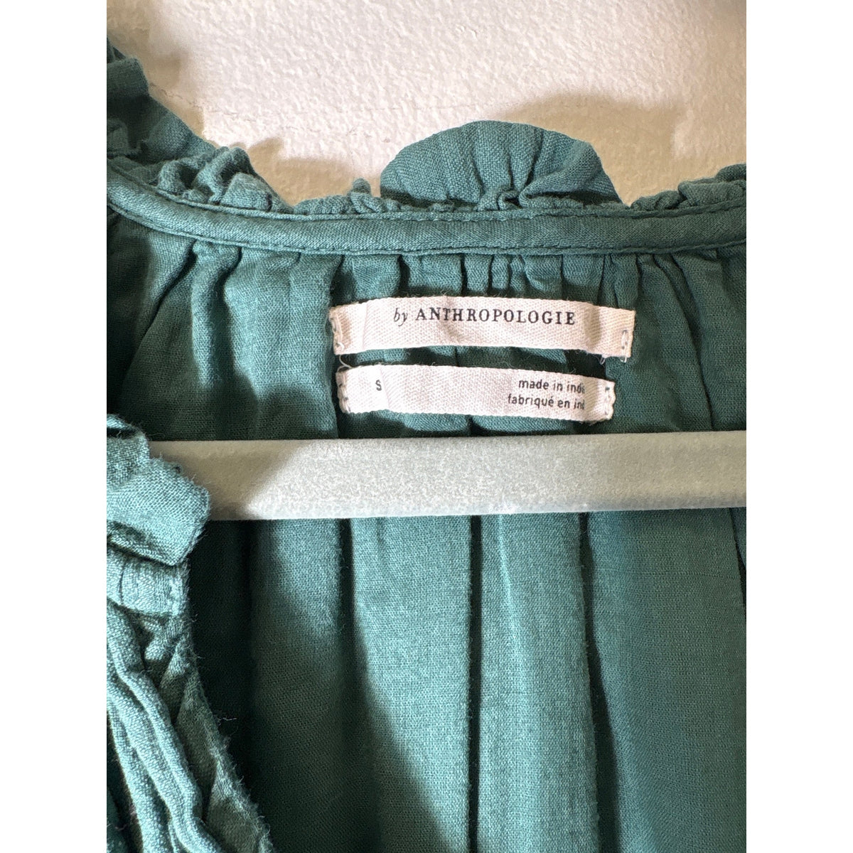 by Anthropologie Dark Green Long Sleeve Cotton Mini Dress Sz S