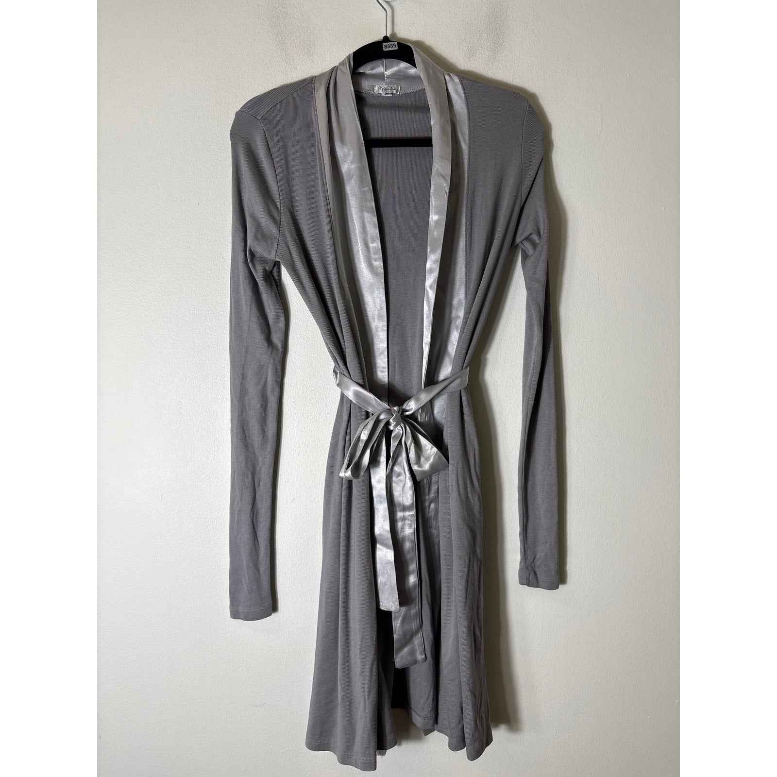 PJ Harlow Gray Knit Satin Trim Robe Sz XS/S