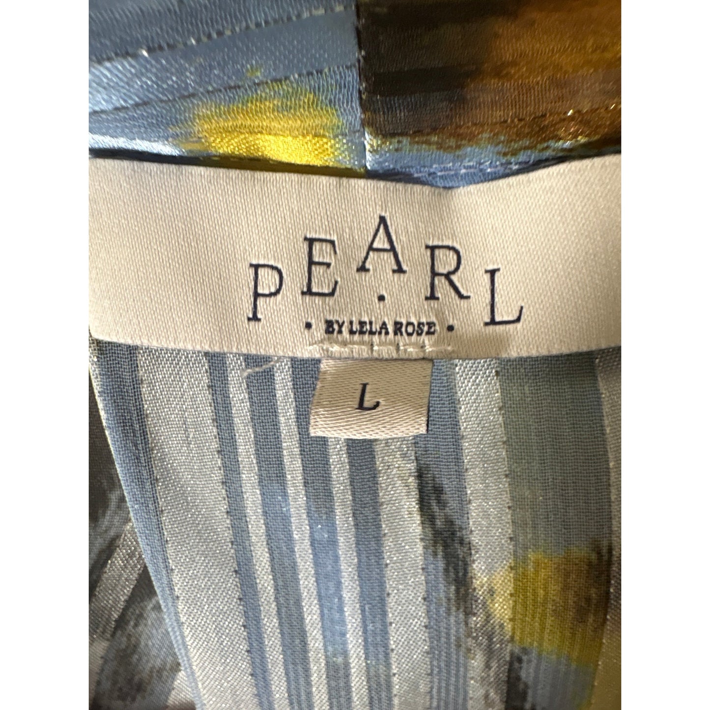 Pearl by Lela Rose Blue and Yellow Gold Threaded Blouse Sz L