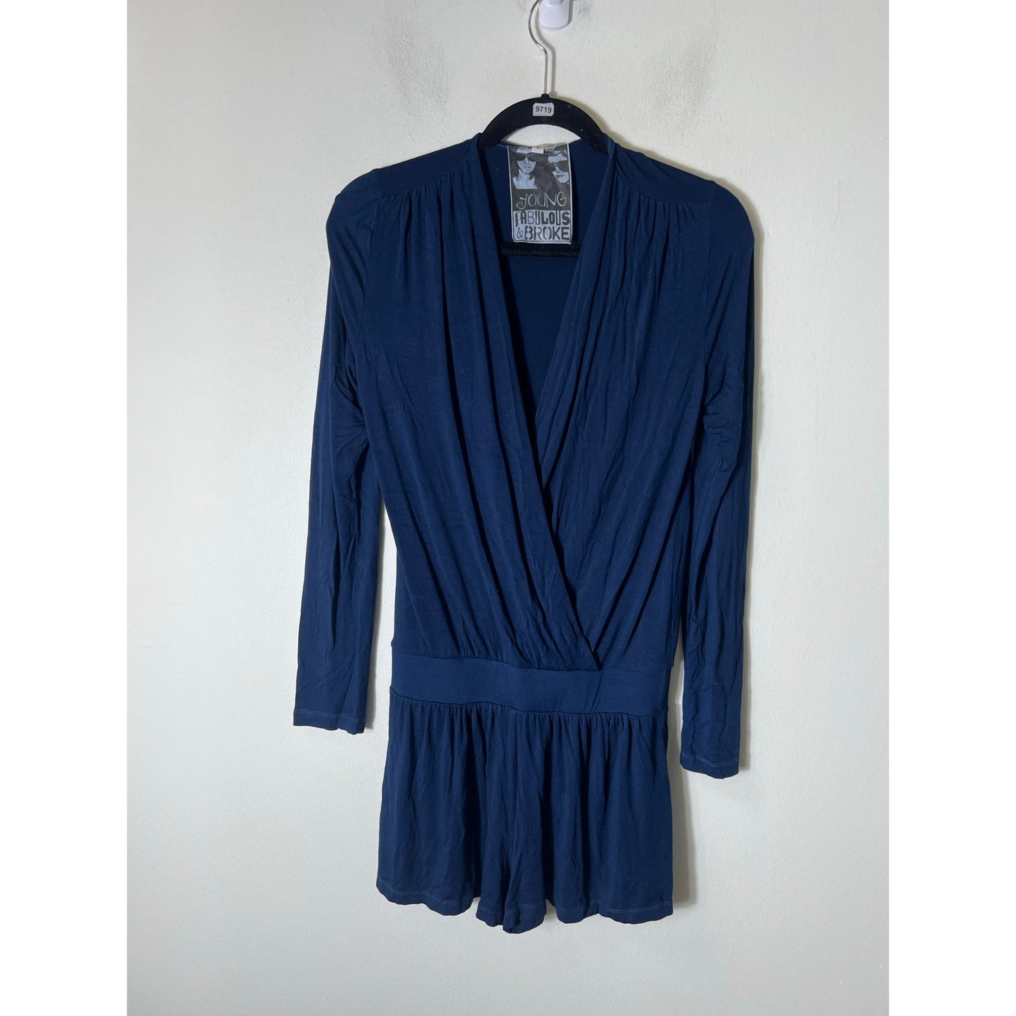 Young Fabulous and Broke Navy Blue Long Sleeve Shorts Jumpsuit Sz S