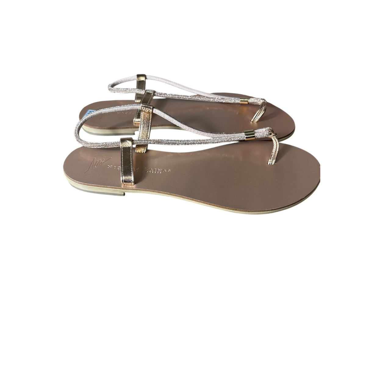 NWOB Nicholas Lainas Tan Rose Gold Thong Flat Sandal Sz 41