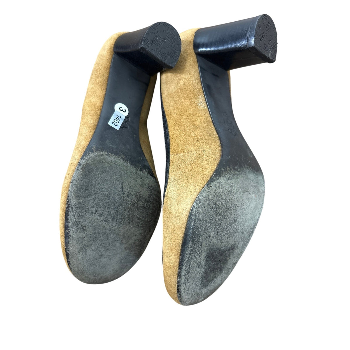 Tory Burch Brown Suede Gold Emblom Heels Sz 8