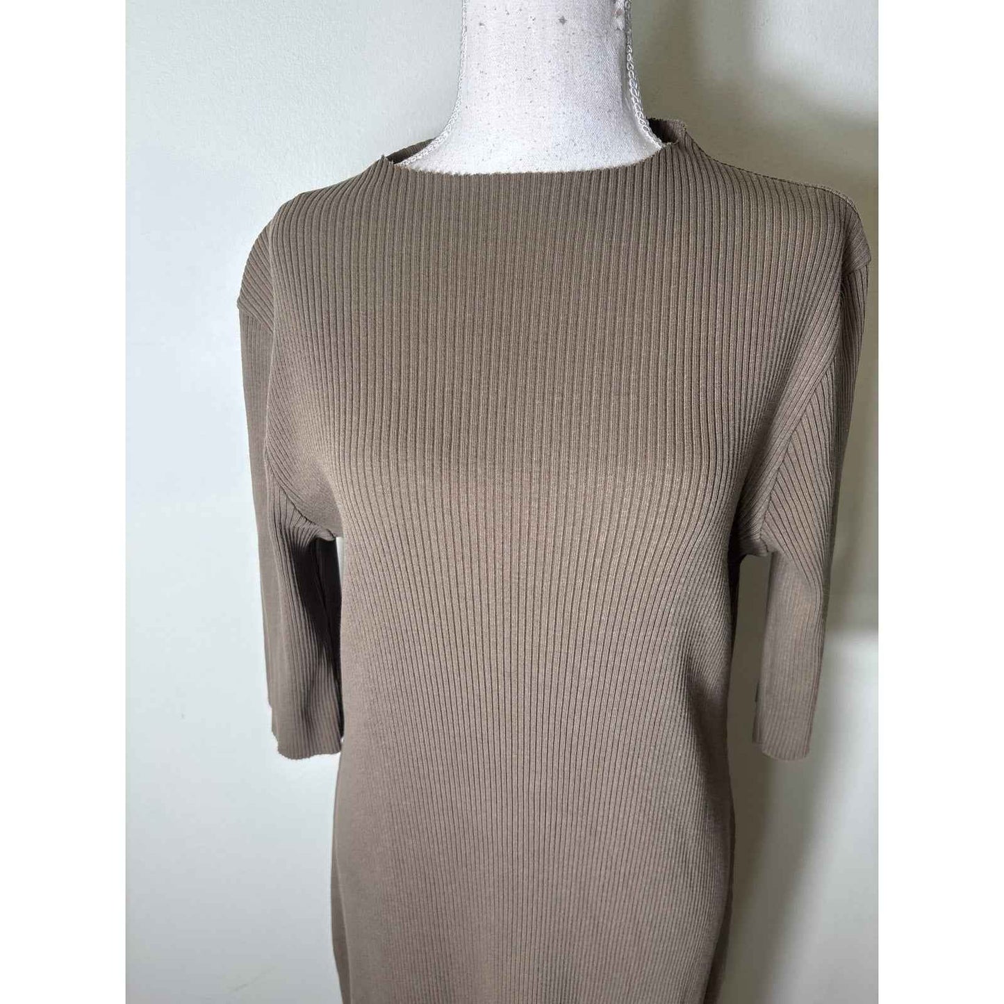 NWT Vince Brown Ribbed 3/4 Sleeve Maxi Dress Sz L