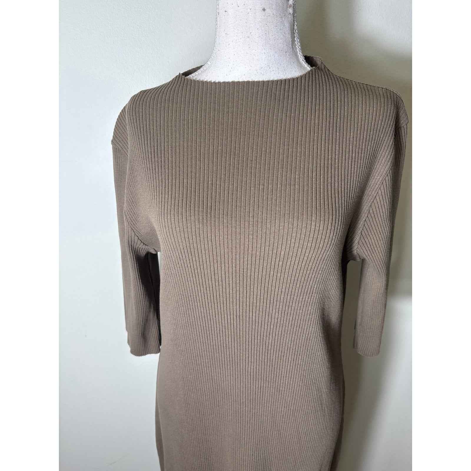 NWT Vince Brown Ribbed 3/4 Sleeve Maxi Dress Sz L