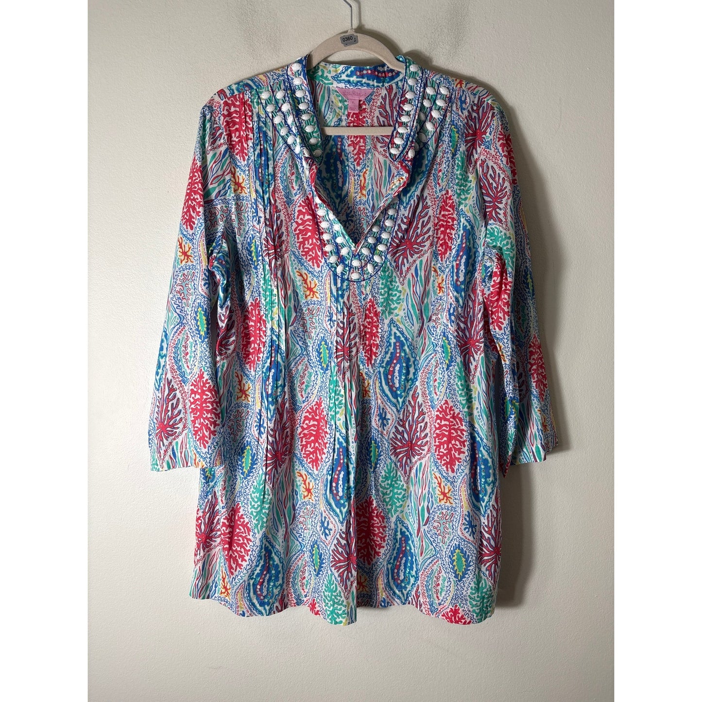 Lilly Pulitzer Blue Long Sleeve Cotton V-Neck Tunic Sz XL