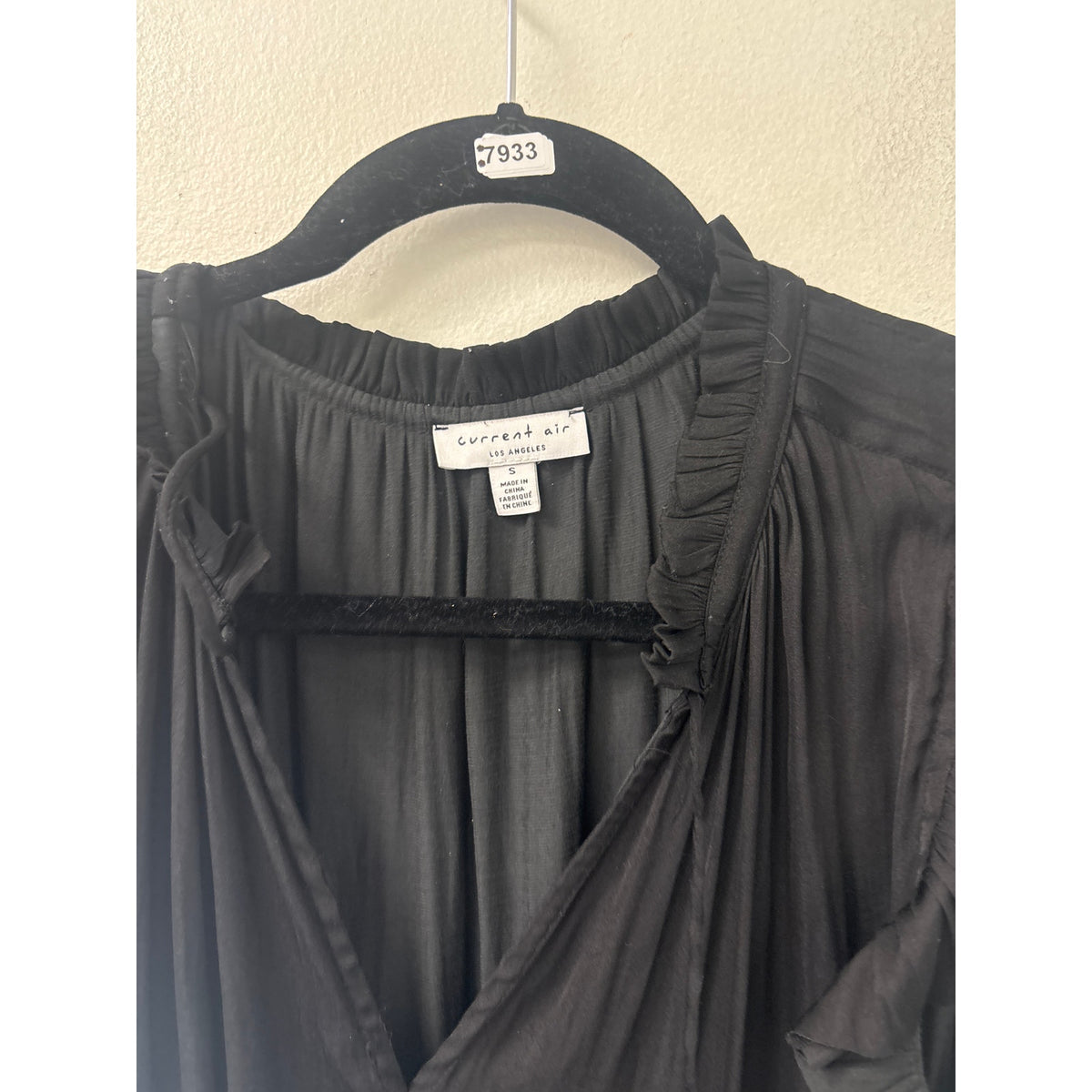 Current Air  Black Flutter Sleeve Smocked Waist Ruffle Skirt Mini Dress Sz S