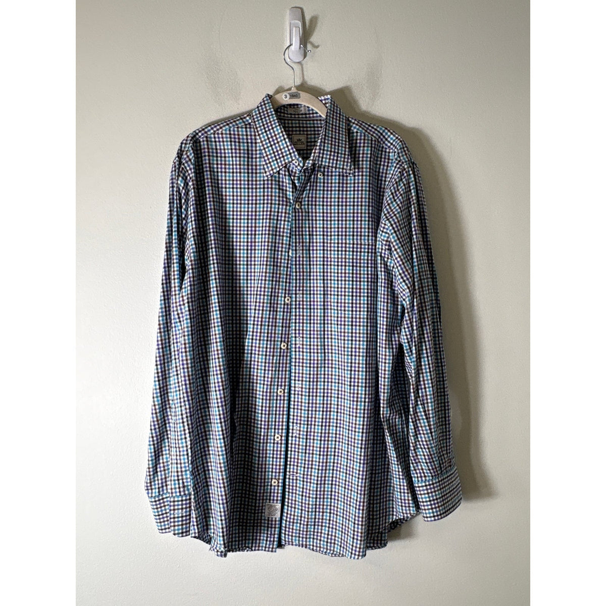 Mens Peter Millar Brown and Purple Plaid Button Up Shirt Sz L