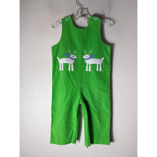 Boys Vintage Funtasia Too Lime Green Corduroy Longall with Deer Applique Sz 2T