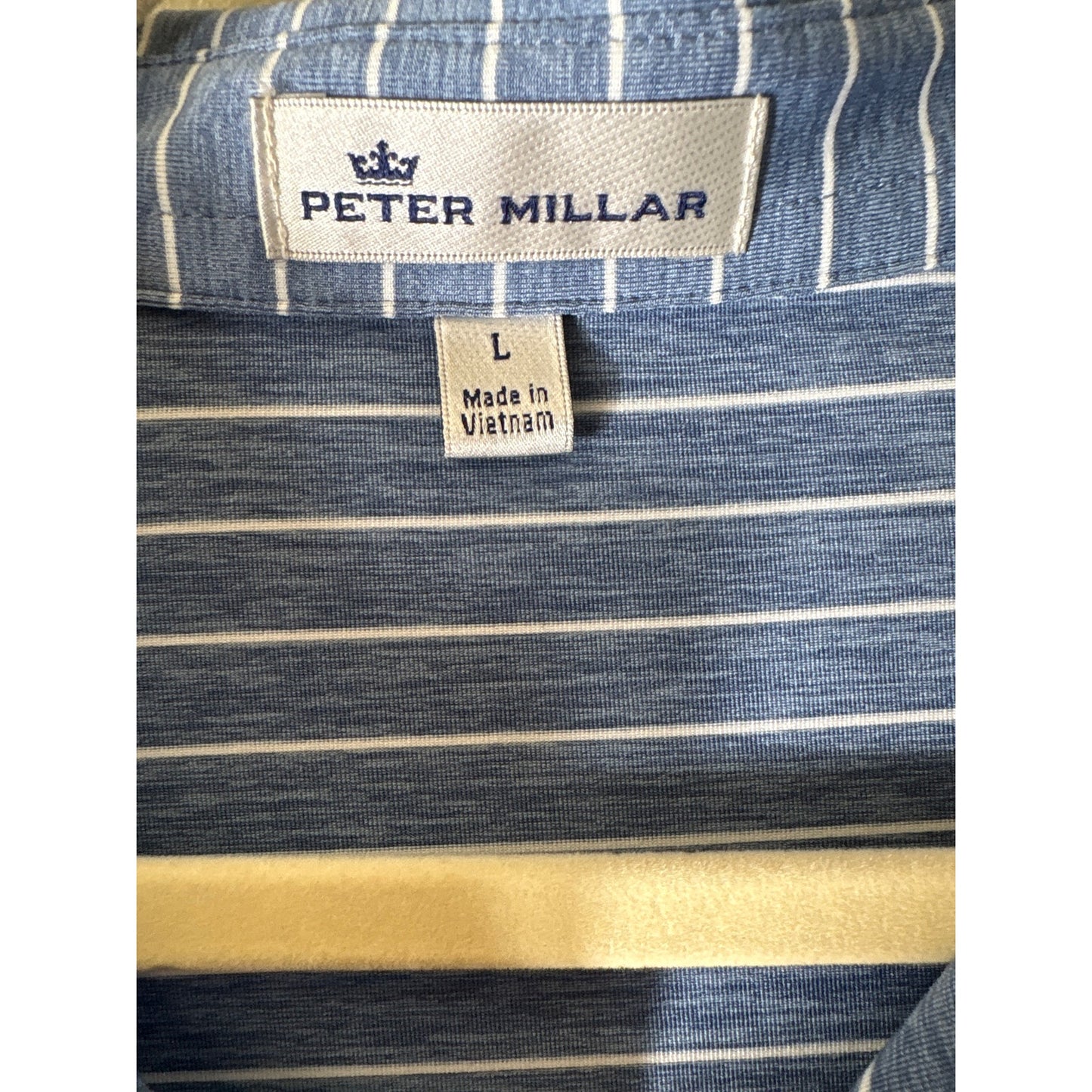 Mens Peter Millar Blue With White Stripe Polo Shirt Sz L