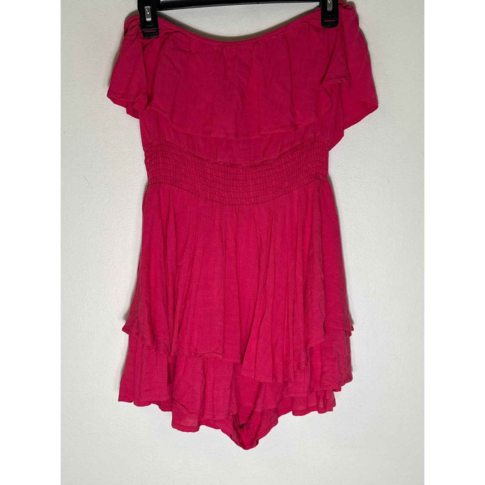 Big Water Blue Sky Hot Pink Strapless Mini Romper Sz M