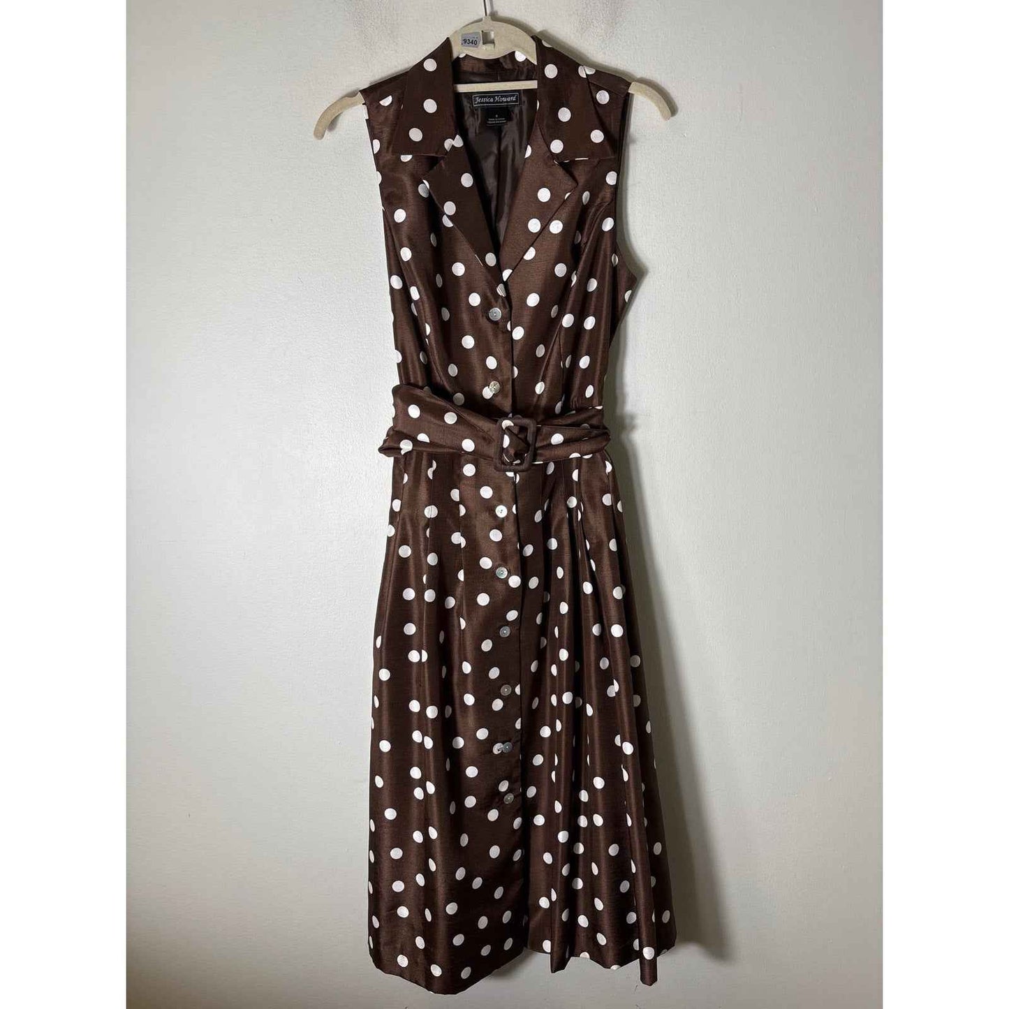 Jessica Howard Brown Polka Dot Button Up Maxi Dress Sz 8