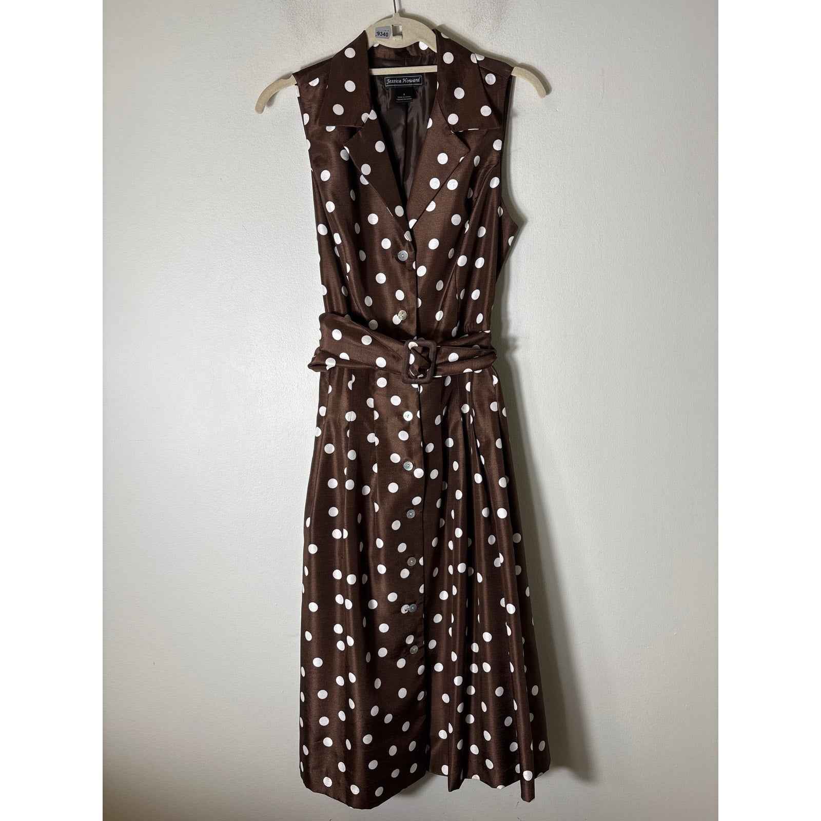 Jessica Howard Brown Polka Dot Button Up Maxi Dress Sz 8