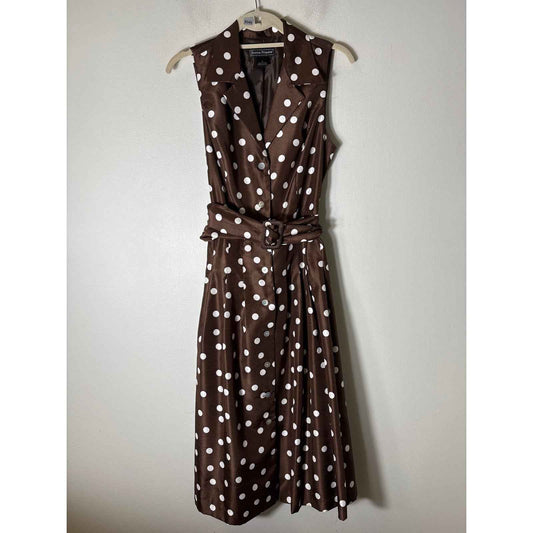 Jessica Howard Brown Polka Dot Button Up Maxi Dress Sz 8