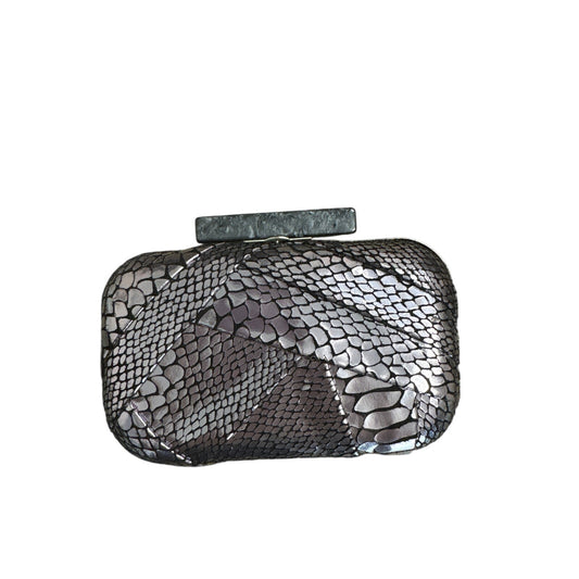 No Brand Silver Metallic Snake Skin Box Clutch 6"x3.5"