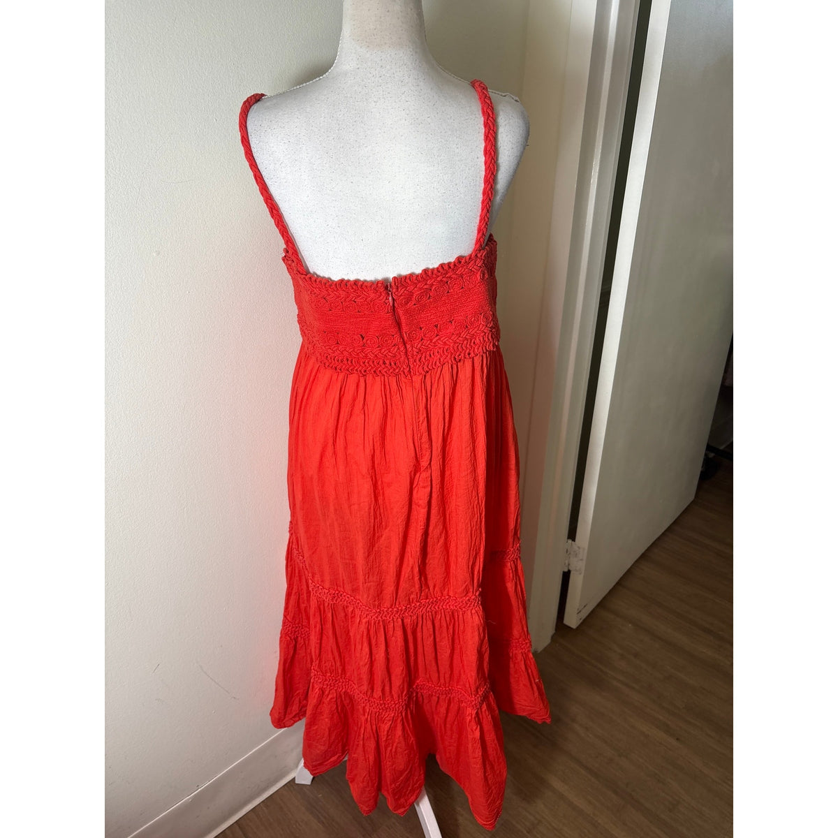 Sea New York Red Tiered Crochet Bodice Maxi Dress Sz L