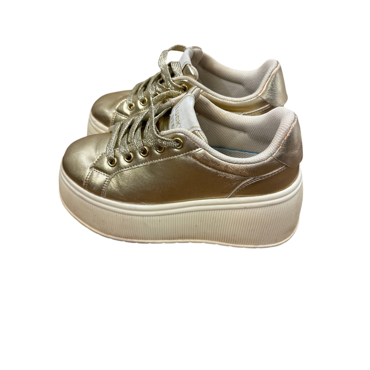 Lucky Step Gold Lace Up Platform Fashion Sneaker Sz 6