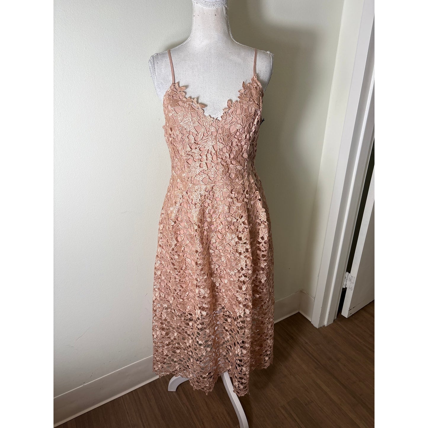 NWT Astr The Label Rose Gold Foil Cocktail Dress Sz L