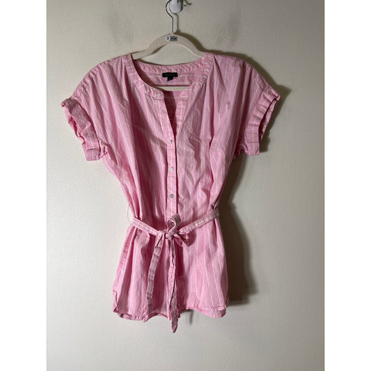 Talbots Pink Stripe Cap Sleeve Cotton Button Up Shirt Sz S