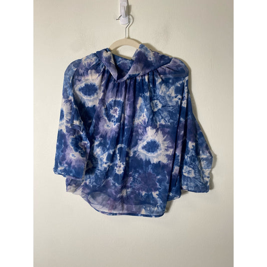 Sweet Pea Blue Short Sleeve Sheer Blouson Style Top Sz XS