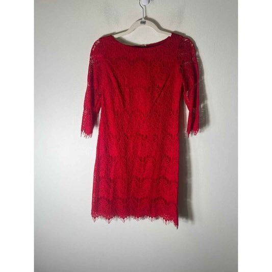 Jessica Howard Red Lace Sheath Dress Knee Length 4 Petite