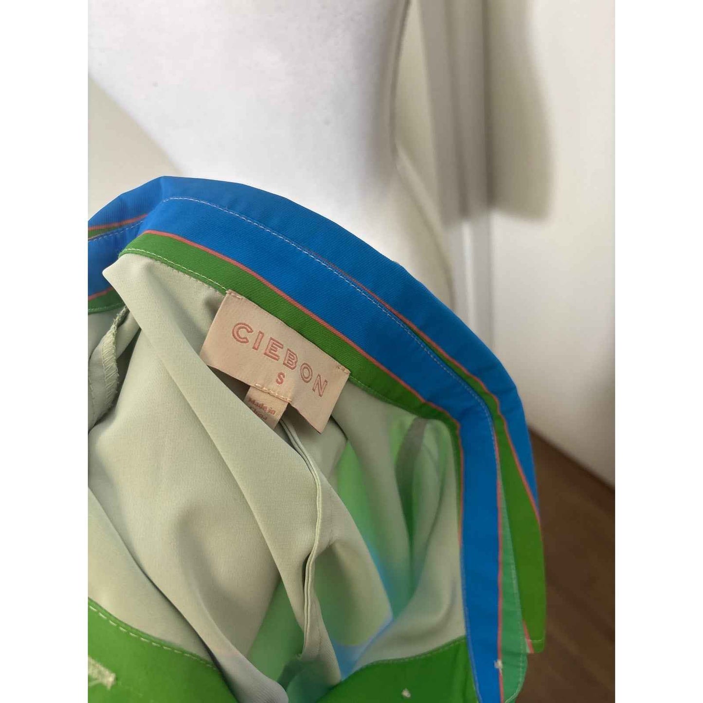 Ceibon Green White Long Sleeve Button Up Shirt Sz S