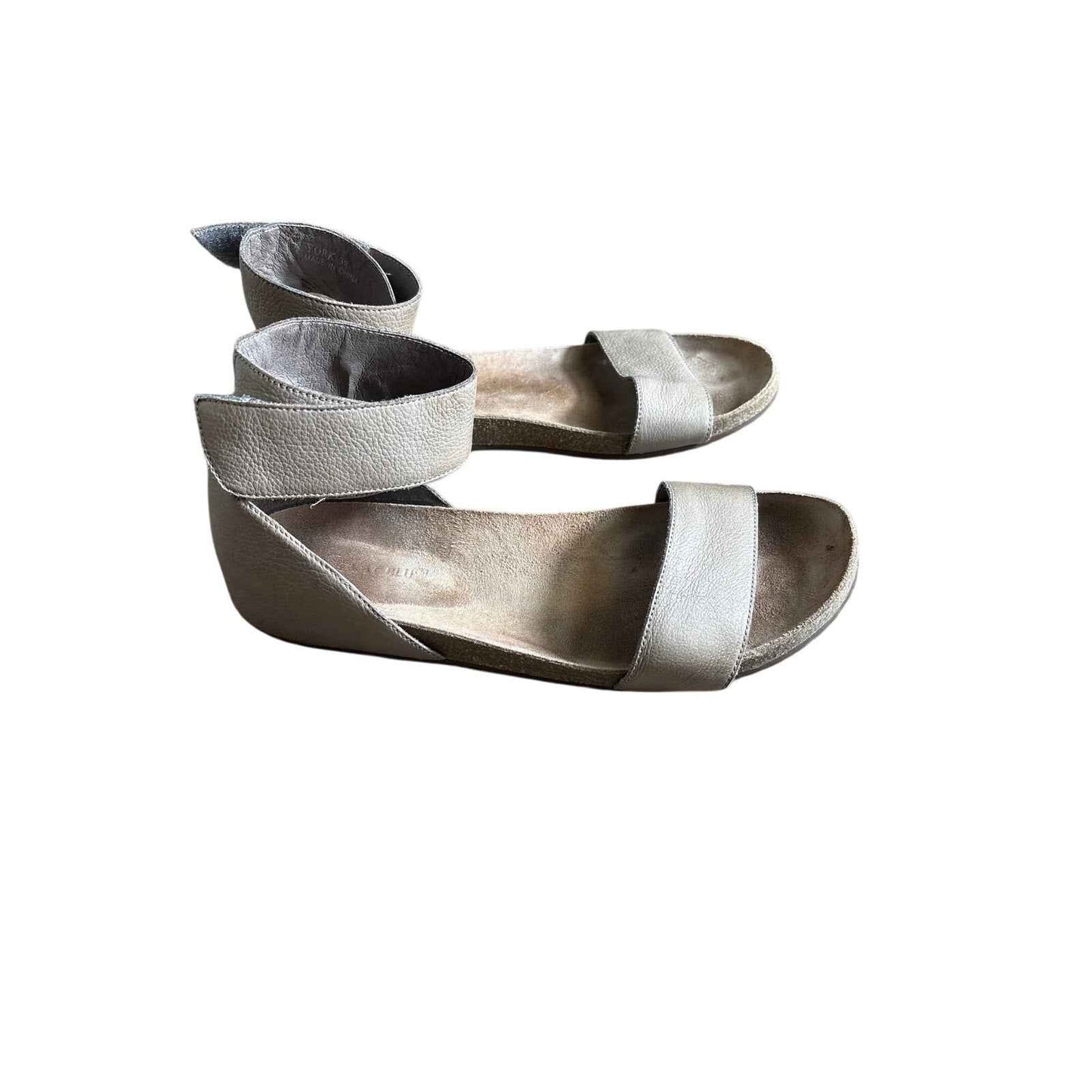 Chocolat Blue Brown Ankle Strap Flat Sandals Sz 38 (7.5)