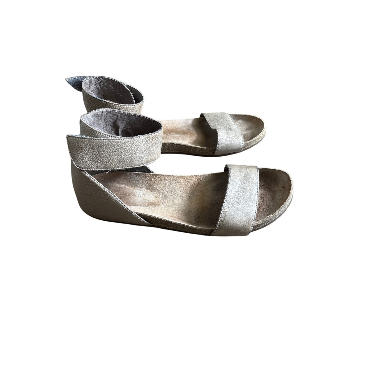 Chocolat Blue Brown Ankle Strap Flat Sandals Sz 38 (7.5)