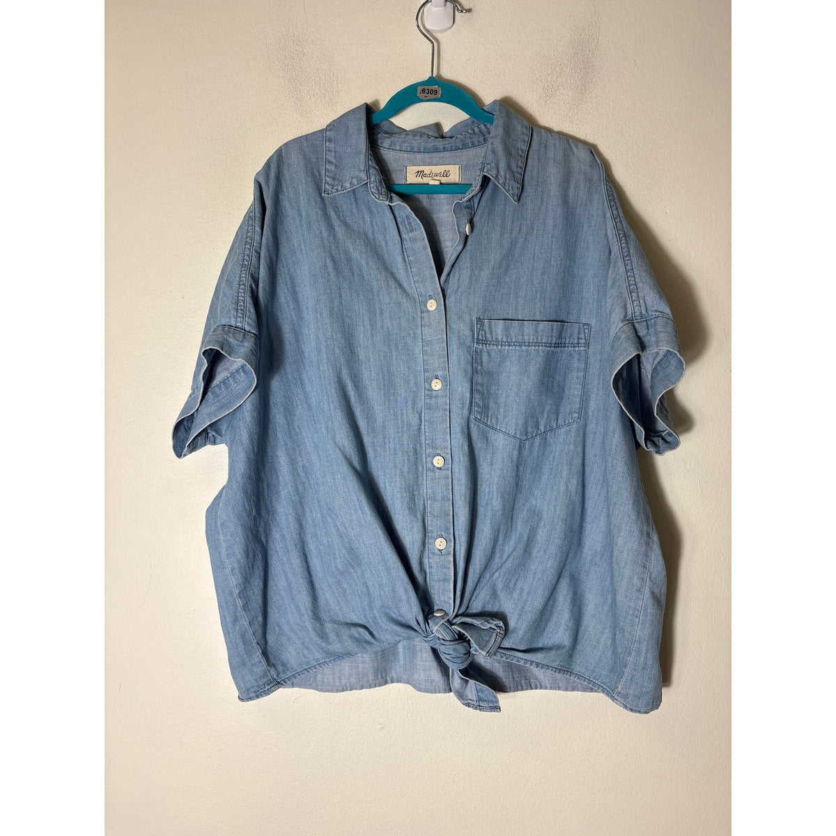 Madewell Chambray Short Sleeve Front Tie Shirt Sz S
