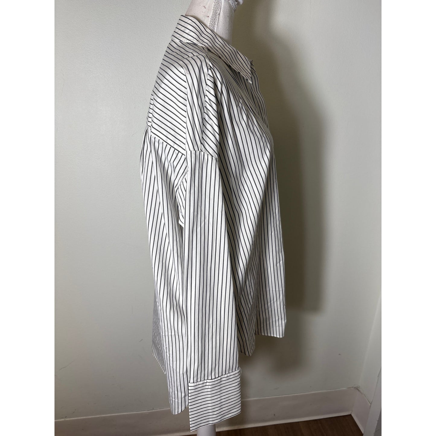 STAUD Off White Dark Gray Stripe Long Sleeve Cotton Button Up Shirt Sz S