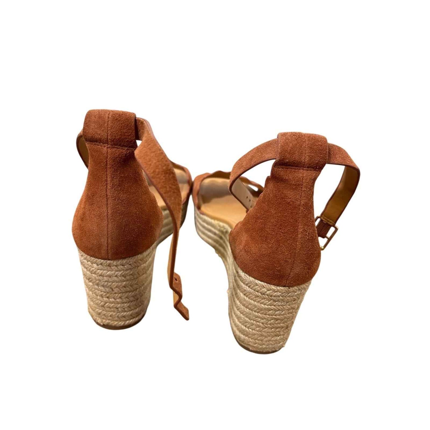 New J.Crew Borwn Suede Raffia Wedges Sz 8.5