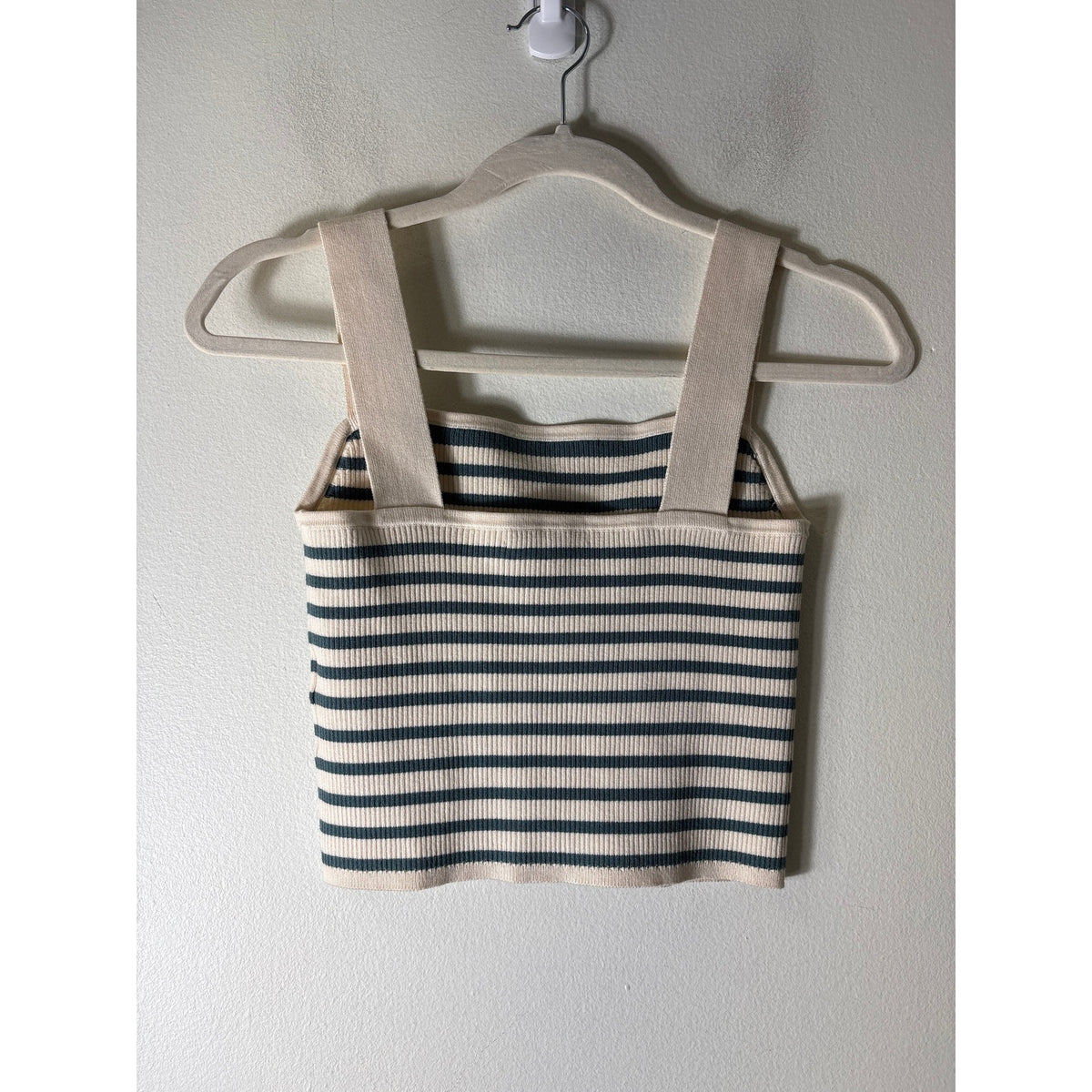 Madewell Green and Cream Ribbed Cropped Top Sz S