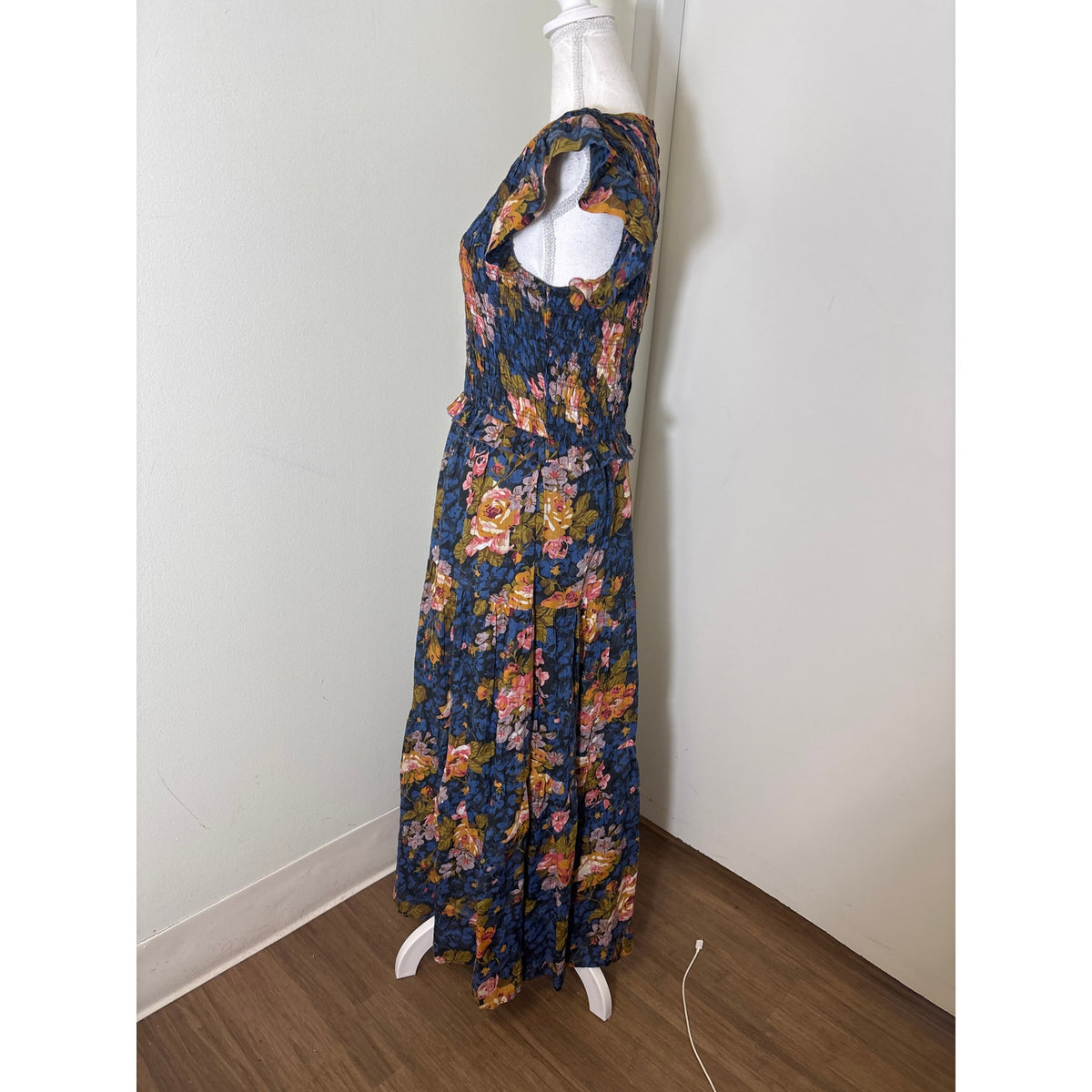 Sea New York Blue Floral Flutter Sleeve Smocked Maxi Dress Sz 8