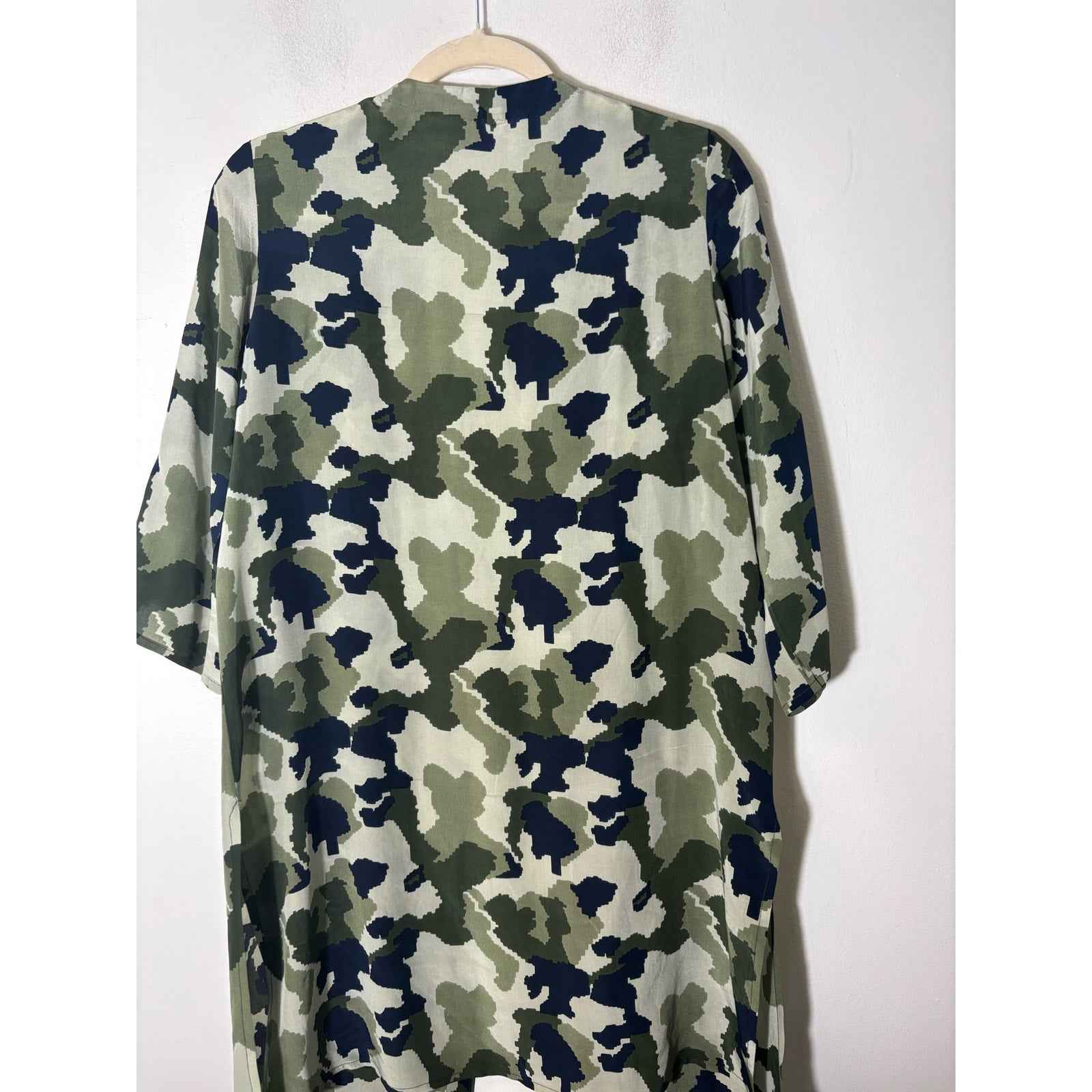 Rungolee Green Camo Short Sleeve Kimono Style Silk Cardigan Sz S
