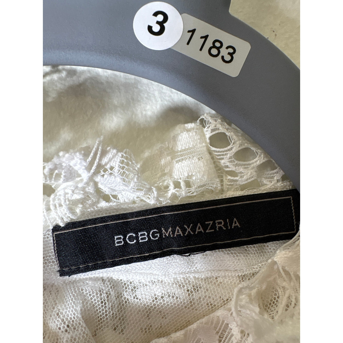 BCBG Crisp White Long Sleeve High Collar Lace Shirt Sz S