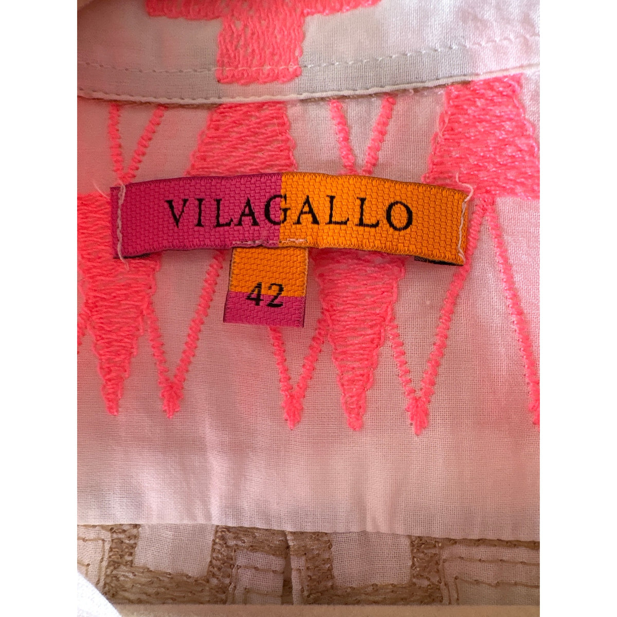 Vilagallo Off White Neon Pink Geo Print Cotton Shirt Sz 42