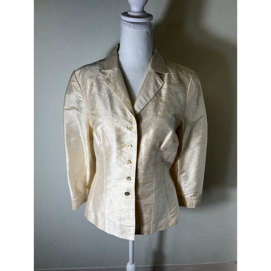 Maggy London Cream Silk Jacket and Lace Skirt Suit Sz 10