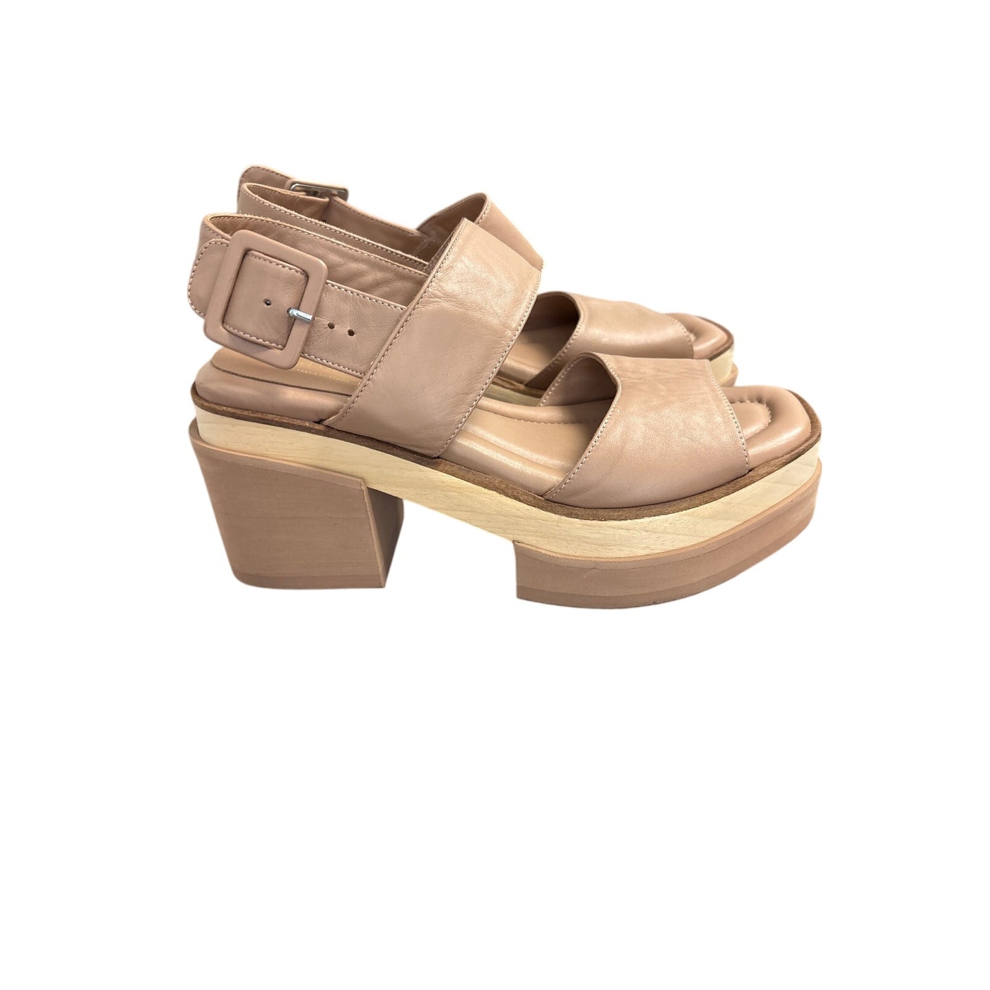 Paloma Barcel Camel Leather Stacked Sandals Sz 39 (8.5)