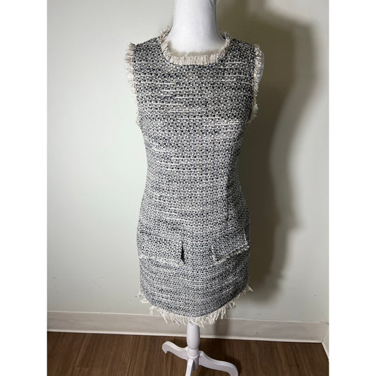 LeLe Black White Tweed Sleeveless Knee Length Dress Sz S