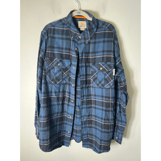 Field & Stream Blue and Black Flannel Plaid Long Sleeve Shirt Sz XL